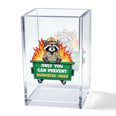 Imagem de Vgrti Only You Can Prevent Dumpster Fire Porta-lápis de acrílico cosmético, copo engraçado para canetas guaxinim, presentes de guaxinim, presentes de humor sarcástico de trabalho para mulheres, homens