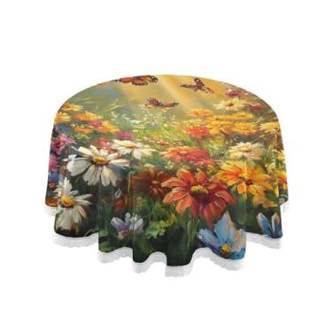 Imagem de Qilmy Toalha de mesa redonda de palmeira de treliça verde, 152 cm, resistente à água, à prova de derramamento, capa de mesa grande para jantar de reunião de família em ambientes internos e externos