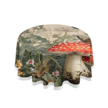 Imagem de Qilmy Toalha de mesa redonda de palmeira de treliça verde, 152 cm, resistente à água, à prova de derramamento, capa de mesa grande para jantar de reunião de família em ambientes internos e externos