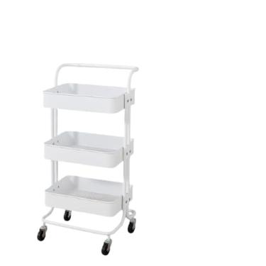 Imagem de Carrinho Organizador Multiuso 3 Prateleiras e Alça Auxiliar Em Aço Com Rodinha Entrega rápida(BRANCO)