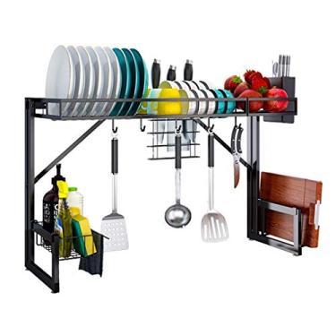 Imagem de U5GAAALPPQ9 Escorredor de louça, escorredor de louça, organizador de escorredor de louça de aço inoxidável preto 201, 2 tamanhos (86,7 x 31,3 x 53,4 cm)