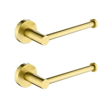 Imagem de Conjunto de ferragens de banheiro dourado escovado com gancho para toalheiro, prateleira de barra, suporte de papel de rolo, acessórios de banheiro dourado, 2 peças de suporte de papel (2 peças de
