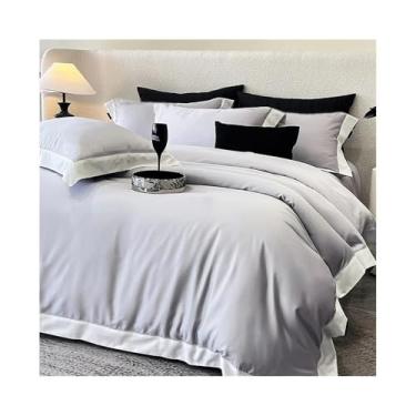 Imagem de x3anggyt5 Conjunto de cama de algodão Lyocell luxuoso 4 peças macio sedoso cor pura capa de edredom lençol e fronha (cinza roxo, king 220 x 240 cm, 4 peças)