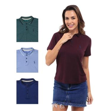 Imagem de Camisa Polo Feminina Manga Curta Piquet Moderna Leve Kit 4