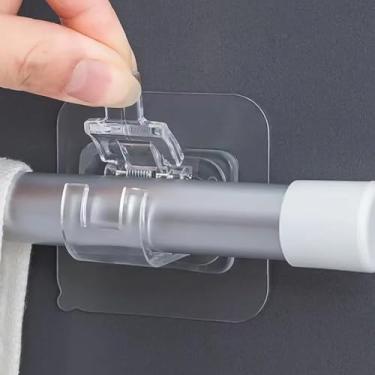 Imagem de Conjunto de 4 peças de suporte de varão de cortina sem perfuração – ganchos de parede ajustáveis autoadesivos para varões de cortina e varões de toalha – Suportes de plástico durável para quarto, sala