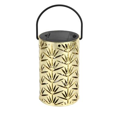 Imagem de Lanterna suspensa LED, luz ambiente romântica com padrão vazado de folha, luz decorativa portátil alimentada por bateria para decoração de festa e jardim (ouro)