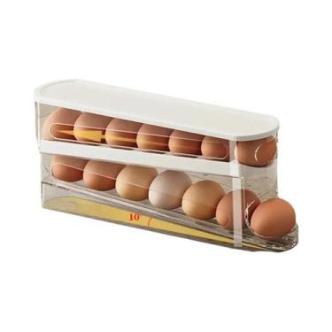 Imagem de Organizador De Ovos De Duas Camadas Para Geladeira, Suporte Automático