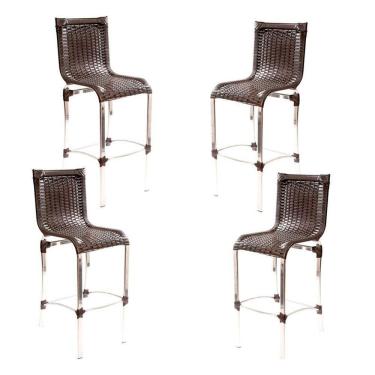 Imagem de 4 Banquetas Alta Haiti Em Alumínio Para Cozinha Bar Edícula Preto