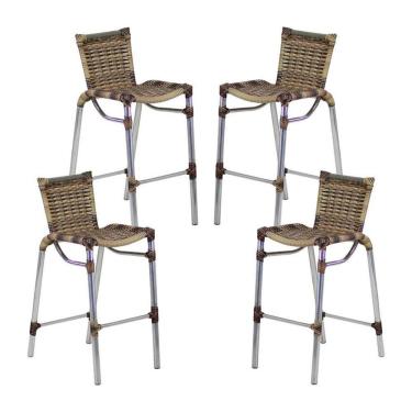 Imagem de 4 Banquetas Empilháveis Alumínio Alta Para Cozinha Edícula Balcão E Bar Capuccino