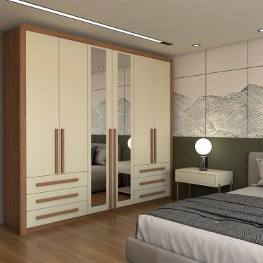 Imagem de Guarda-Roupa Casal Nobile Plus 6 Portas 6 Gavetas com Espelho Cinamomo/Off White - Panorama Móveis