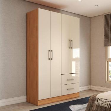 Imagem de Guarda-Roupa Solteiro Vittorio 4 Portas 2 Gavetas Cinamomo/Off White - Panorama Móveis