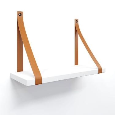 Imagem de Prateleira Em Mdf Branco 30x15cm Com Alça Cor Caramelo