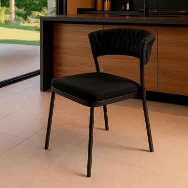 Imagem de Cadeira Nice Alumínio Tricô Náutico Gourmet Acesse Móveis Preto/preto