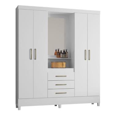 Imagem de Guarda Roupa Casal 4 Portas Com Espelho E 3 Gavetas Colombo Branco rosa Branco
