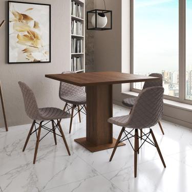 Imagem de Mesa Jantar Londres Quadrada Amêndoa 90Cm 4 Cadeiras Eames Estofadas Nude Médio Madeira