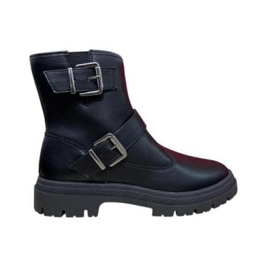 Imagem de Bota Moleca Coturno Feminino Com duas Fivélas, Preto, 38