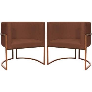Imagem de Kit 2 Poltronas Para Sala De Recepção Luna Suede Cores Base De Ferro Bronze - Terracota, Suede