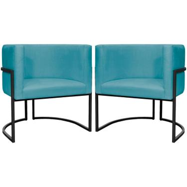 Imagem de Kit 2 Poltronas Luna Suede Cores Base De Ferro Preta - Azul-turquesa, Suede