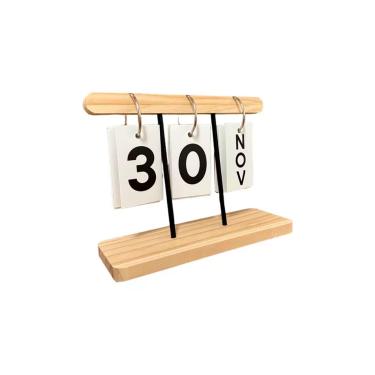 Imagem de Calendário de Mesa Base de Madeira Permanente C/ Argolas Cartões Dia e Mês Decoração Escritório Home Office