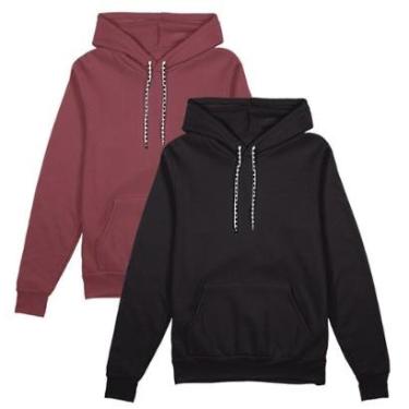 Imagem de Kit 2 Blusa Moletom Canguru com Capuz Liso Sem Estampa Unissex Feminino Masculino Adulto Blusas-Unissex
