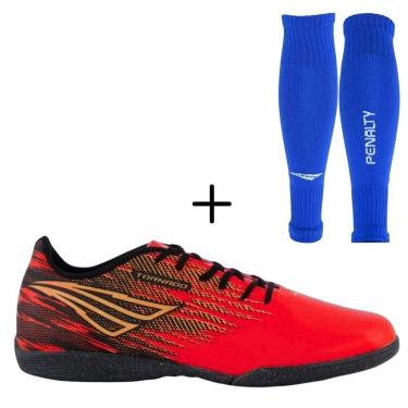 Imagem de Kit 01 Chuteira Futsal Penalty Tornado Antiderrapante+01 Meião Canelito Penalty Storm (Meião Sem Pé)