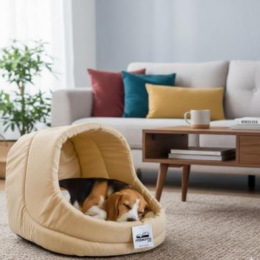 Imagem de Cama Suede Iglu Luxo Caes Gato Lavavel Casinha Bege Oferta - - Maxximo