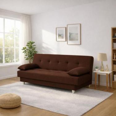 Imagem de Sofá Cama 3 Lugares Casal Reclinável Suede com Almofadas - Marrom - Lo
