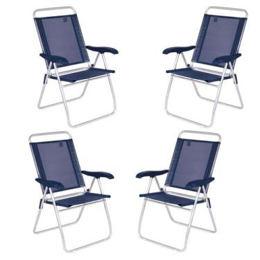 Imagem de Kit 4 Cadeiras de Praia Boreal Porta-Copo Azul-Marinho Mor