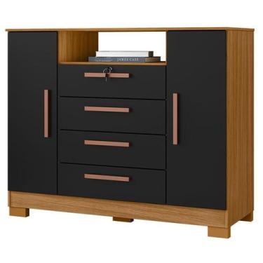 Imagem de Cômoda Madri 4 Gavetas 2 Portas Carvalho Americano Preto - Incorplac