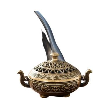 Imagem de Incensário Compacto Retrô Em Liga Metálica Com Padrão De Escultura Req