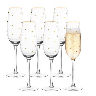 Imagem de Jogo 6 Taça De Champagne De Vidro Com Borda Dourada 220ml Linha Balls Wolff