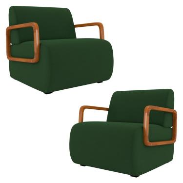 Imagem de Poltrona Decorativa Orgânica Para Sala Kit 2 Belarus K04 Veludo Verde Musgo - Mpozenato