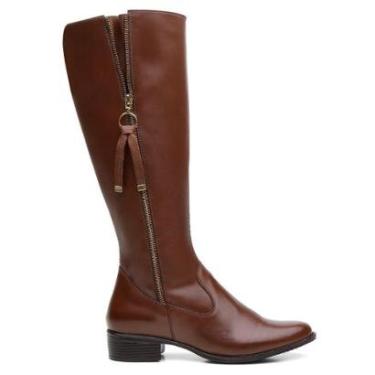 Imagem de Bota Montaria Couro Feminino Cano Alto Zíper Lateral Moda Inverno Elegante Salto Baixo-Feminino