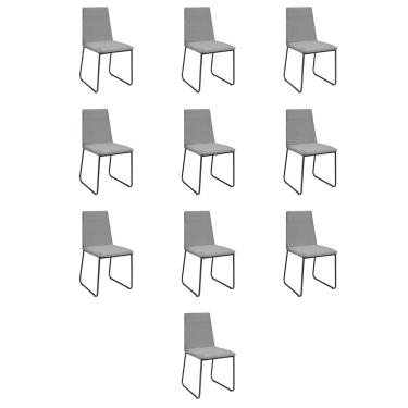 Imagem de Kit 10 Cadeiras De Jantar Cozinha Industrial Lexa Veludo Élpis Móveis Cinza Preta