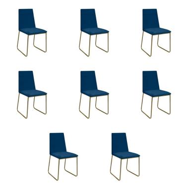 Imagem de Kit 8 Cadeiras De Jantar Cozinha Industrial Lexa Veludo Élpis Móveis Azul Marinho Dourada