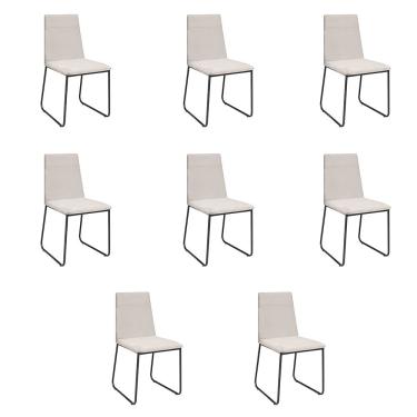 Imagem de Kit 8 Cadeiras De Jantar Cozinha Industrial Lexa Veludo Élpis Móveis Bege Claro Preta
