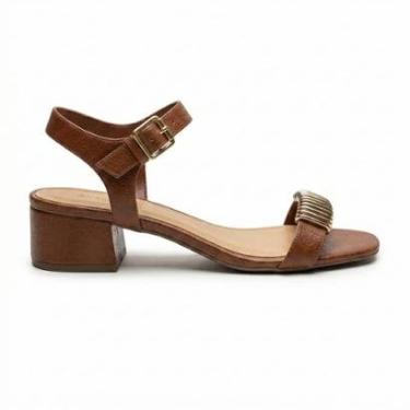 Imagem de Sandália Feminina Anacapri Detalhe Dourado Salto Bloco C3048901740004 Marrom-Feminino