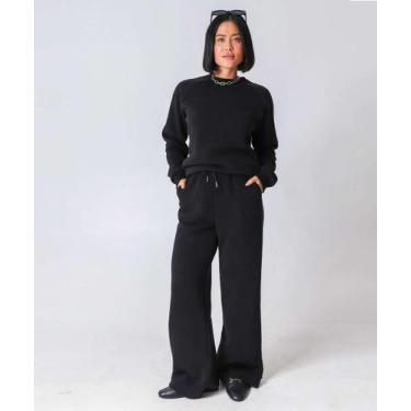 Imagem de Calça Moletom Wide Leg Feminina Marisa Preto-49905, Preto, G