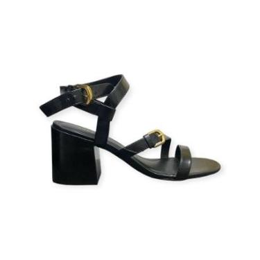 Imagem de Sandália Feminina Arezzo Couro Tiras Salto Bloco Preta-Feminino
