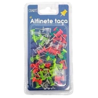 Imagem de Kit c/ 50 Alfinetes Tipo Taça Coloridos P/ Quadro Cortiça Mapa - Coisa
