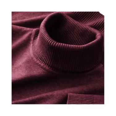 Imagem de Suéter Masculino De Gola Alta Para Outono/Inverno, Tricô Em Cor Sólida
