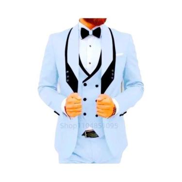 Imagem de Terno Formal Masculino Azul Royal Para Casamento Com Colete E Calça, L