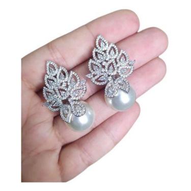 Imagem de Brinco Noiva Zirconia E Pérola Prata Delicado Luxo - De Castro joias, 