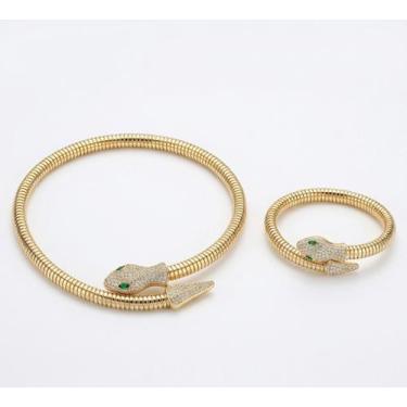 Imagem de Choker e Bracelete Serpente Luxury Colar Articulado Conjunto Dourado P