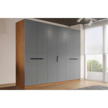 Imagem de Guarda Roupa 6 Portas e 4 Gavetas Lisboa Freijo/Cinza - Politorno
