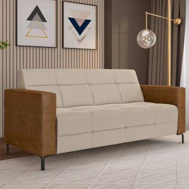 Imagem de Sofá 3 Lugares Sala Living Industrial 200cm Senna K01 Couríssimo Whisky Veludo Bege - L...