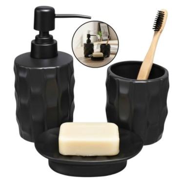Imagem de Kit Banheiro Lavabo Dispenser 250ml Saboneteira Pote 3 Peças - Kadê