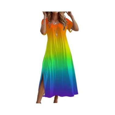 Imagem de Vestido Feminino plus Size De Verão Com Decote V E Estampa De Borbolet