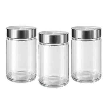 Imagem de Kit 3 Pote Vidro Tampa Inox 1250ml Organizador Armário Alimentos Porta