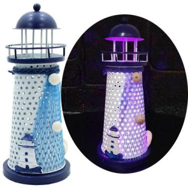 Imagem de Enfeite Náutico Farol Artesanal em Metal com Leds Embutidos Azul Outra